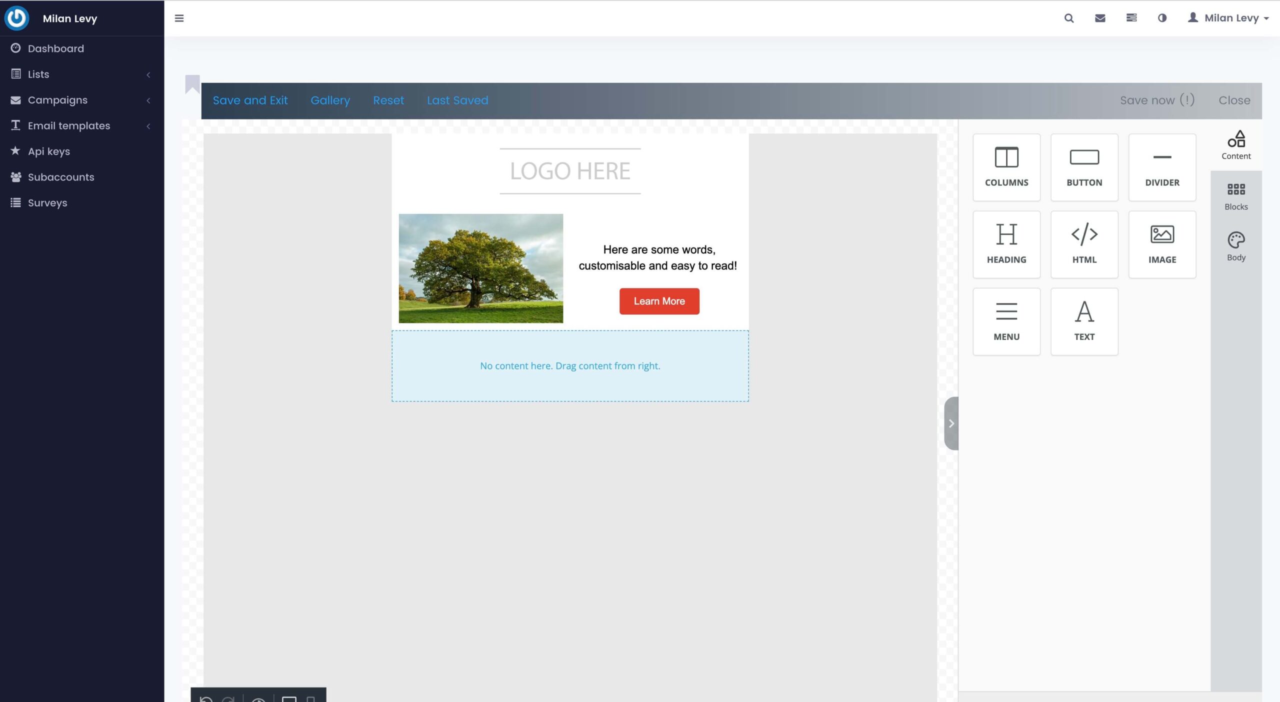 Drag and drop builder